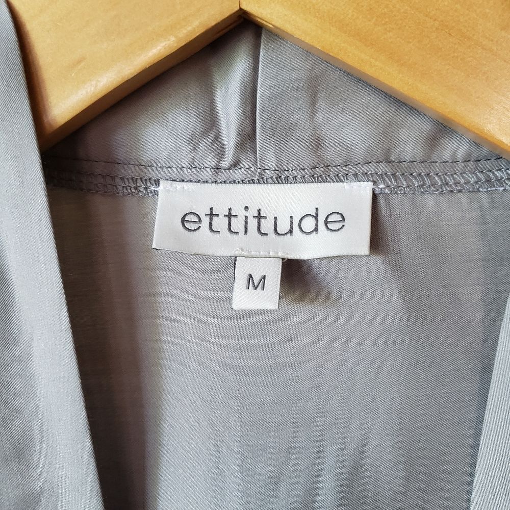Ettitude Sateen Plus Bamboo Women's Robe Fog Gray White Size Medium - Picture 9 of 13